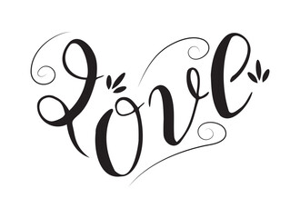 Word Love inscribed in the shape of heart. Hand drawn lettering. Vector illustration. Valentines day