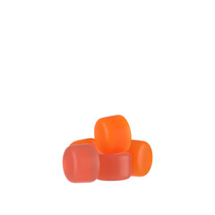 Orange fiber drop gummies isolated pile on floor, gummy closeup shot