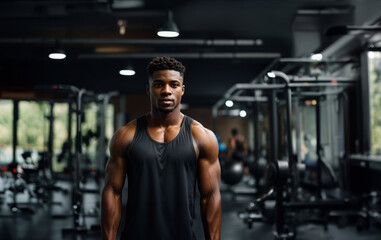 Fototapeta na wymiar Young black athletic man in gym