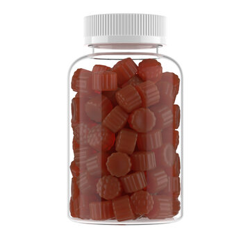 Immunity organic gummies filled glass bottle transparent dark orange peach flavour 120 60 gummy bottle