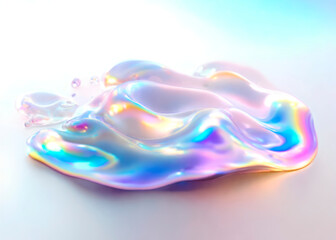 Bold holographic liquid metal shape isolated. Iridescent wavy melted chrome substance.