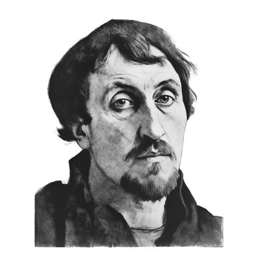 Black and white vintage engraving, headshot portrait of Eugene Henri Paul Gauguin, the famous French Post-Impressionist Symbolist artist, white background, greyscale - Generative AI