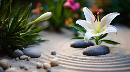 sand lily and spa stones in zen garden