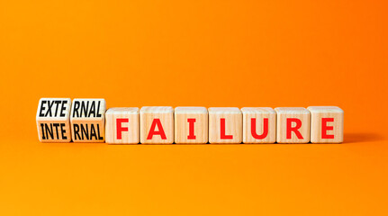 External or internal failure symbol. Concept words External failure or Internal failure on blocks....