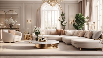 "Exquisite Luxury: Photorealistic 3D Render of an Elegant Living Room"