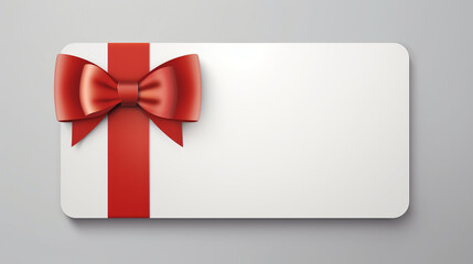 Blank white gift card with red ribbon bow