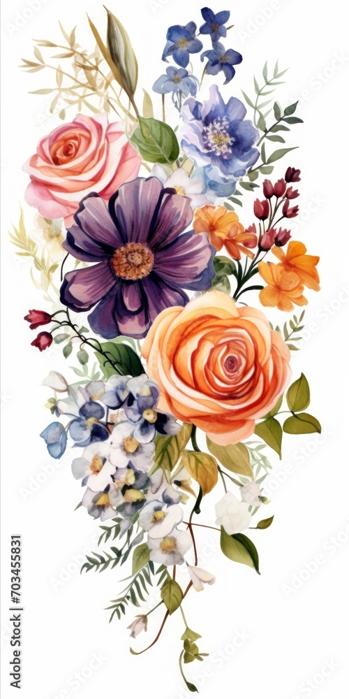 Poster A vibrant bouquet of assorted flowers arranged elegantly on a white background, with ample space for personalized messages or text. Generative AI