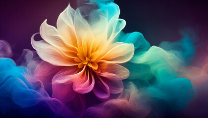 Gradient colorful colored smoke abstract background in the shape of the flower