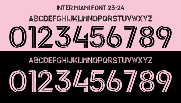 inter miami font. font vector team 2023 kit sport style font. football style font. sports style letters and numbers for soccer team. messi