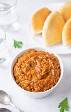 Moroccan eggplant appetizer Zaalouk in a bowl
