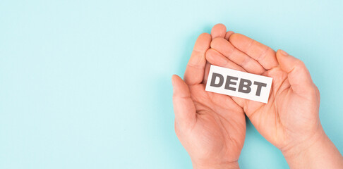 Debt standig on a paper, credit payment and bank loan, financial liabilities, score and mortgage
