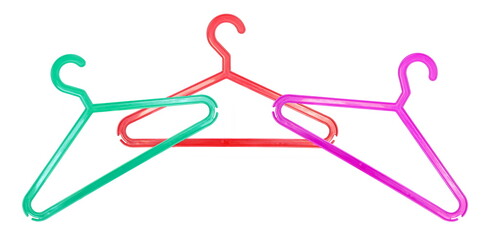 Colorful plastic coat hanger isolated on white background, clipping