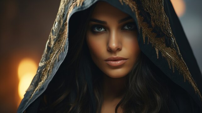 A woman in an Arabian cape