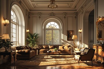 Fototapeta na wymiar 3d render of luxury home interior, living room