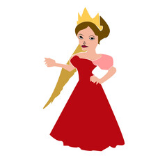 Little princess in a red dress doll cartoon line art vector design