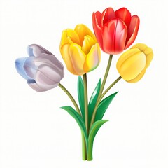 Four tulips of different colors