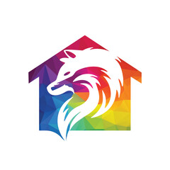 Wolf home vector logo design template.