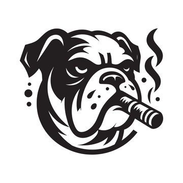 Brutal face of a bulldog with a cigar. Modern simple flat black logo, icon
