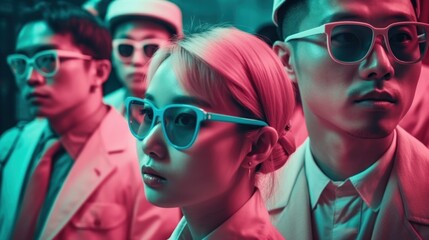 Chinese hipsters boldly attend incendiary neon parties - obrazy, fototapety, plakaty