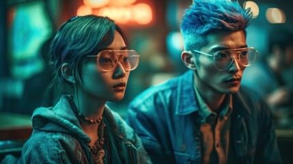 Chinese hipsters boldly attend incendiary neon parties - obrazy, fototapety, plakaty