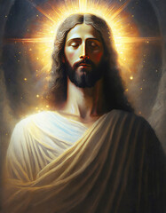Jesus Christ with golden rays of light in the background.