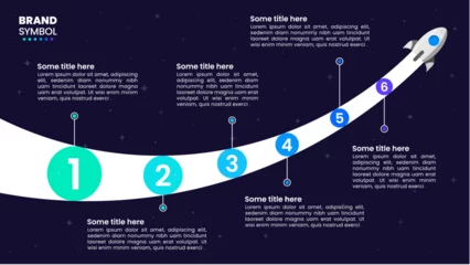 Fotobehang Infographic template. Space rocket with line and 6 steps © kuliperko