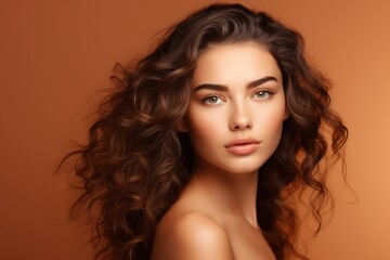 Naklejka premium Portrait of beautiful young woman with clean fresh skin. Spa, healthcare.