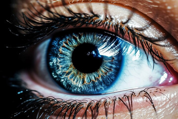 Human eye extreme close up. Concepts: emotions, ophthalmology, medicine, vision correction, contact lenses