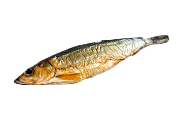 Hot smoked whole herrings Transparent background. Isolated.