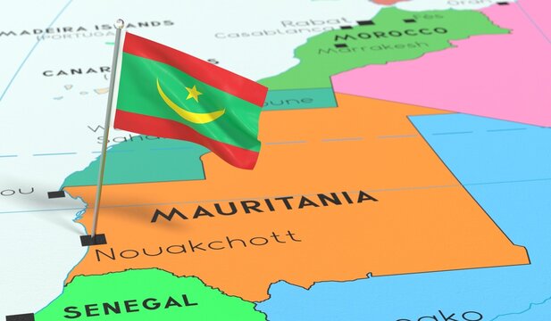 Mauritania, Nouakchott - national flag pinned on political map - 3D illustration