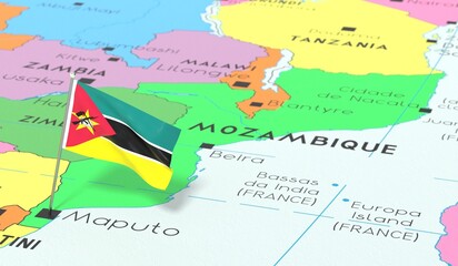 Mozambique, Maputo - national flag pinned on political map - 3D illustration