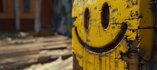 Emoticône, smiley d'un visage souriant, image conceptuelle en milieu urbain
