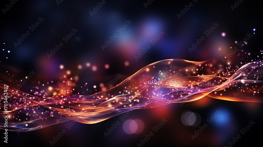 Poster abstract background with glowing neon wave lines and bokeh lights for data transfer concept