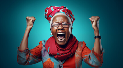 Le cri d'une vieille femme africaine portant des lunettes - obrazy, fototapety, plakaty