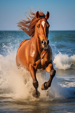 Un cheval galopant sur une plage au bord de la mer