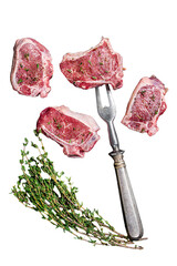 Raw lamb loin steaks, chops cutlets Transparent background. Isolated.