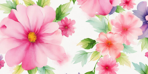 Fototapeta premium Seamless Drawing Watercolor Floral Blossom Botanical Texture Painting Flower Pattern Fabric Print Nature Background Illustration.Retro Vintage Spring Pink Color Plant Garden Painting Wallpaper Design.