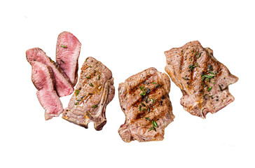Roasted in BBQ lamb loin chops steaks, cutlets Transparent background. Isolated.