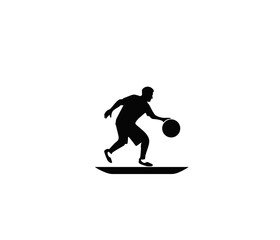 Vector logo illustration with black silhouette of cartoon basketball player