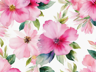 Seamless Drawing Watercolor Floral Blossom Botanical Texture Painting Flower Pattern Fabric Print Nature Background Illustration.Retro Vintage Spring Pink Color Plant Garden Painting Wallpaper Design.
