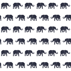 Seamless pattern with hand drawn silhouette elephants, cute doodle seamless pattern