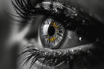 Extreme close up of human eye in noir style. Concepts: ophthalmology, medicine, vision correction, contact lenses
