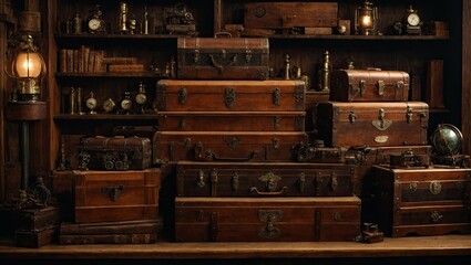 How about "Assorted Wooden Chests in Steampunk Style"?