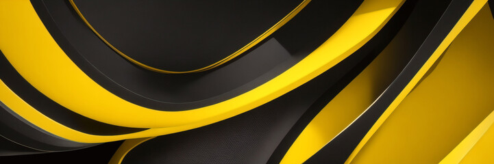 黒と黄色は背景を重ねます。暗い金属パターンのテクスチャ。モダンなオーバーラップディメンションベクターデザイン。黄色の輝く線と未来的な穴あき技術の抽象的な背景 - obrazy, fototapety, plakaty
