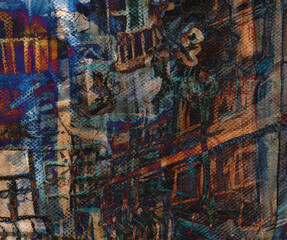 Avant-garde Abstract city landscape. Steampunk color expression painting for disturbing background