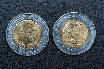 Moneda de 5 pesos Mexicana 2023 Anverso y Reverso