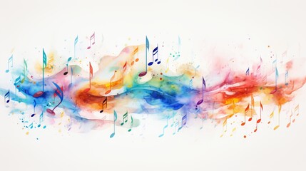 Colorful abstract music background with neural network flying musical notes on white backdrop