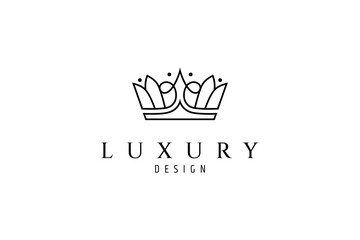 Crown logo with outline line art template design style