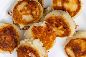 homemade small cheesecakes pancakes close-up