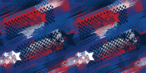 Abstract seamless racing pattern with cheques board. Grunge textured repeat print with chequered flag background, shabby lines textured wall for sport textile, fashion clothes, wrapping paper.